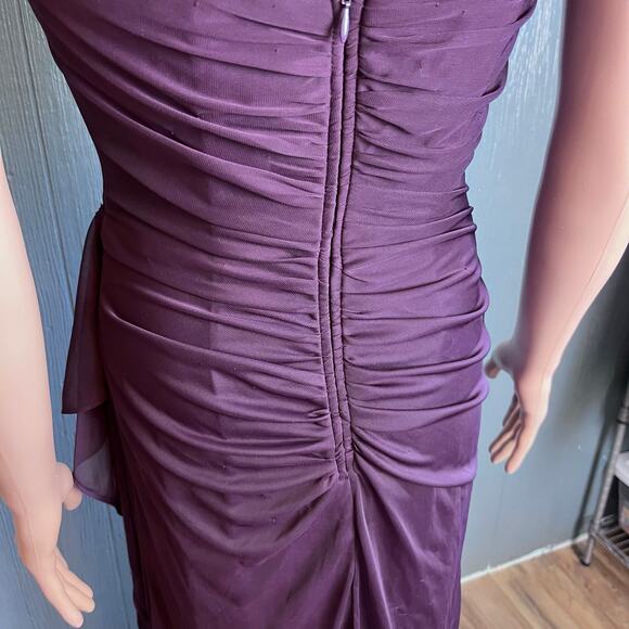 Xscape One Shoulder Ruched Chiffon Maxi Dress 10 Cocktail Formal Prom Ball FLAWS - Picture 7 of 8